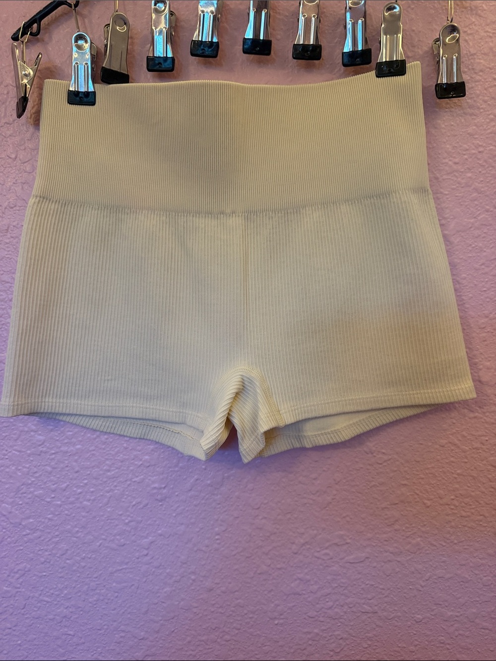 OQQ new without tag High-Waist Ribbed Womenβs Shorts - Cream